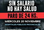 Los trabajadores de la salud provincial realizan un paro este miércoles por recomposición salarial