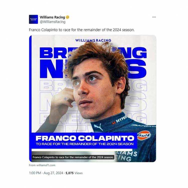 Histórico: Franco Colapinto correrá en la Fórmula 1 para Williams