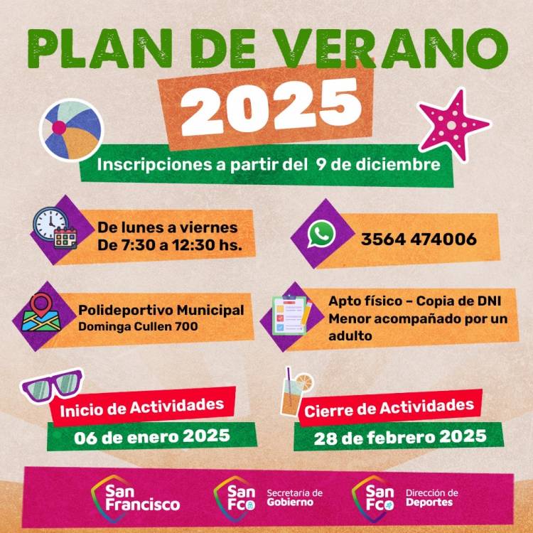 Comienzan las inscripciones para el Plan Municipal de Verano